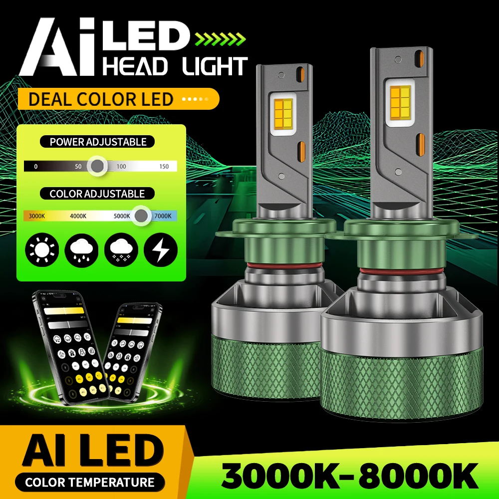 

APP Control H7 Car Headlight Bulbs H4 Mini Turbo Headlight H1 H11 H3 9005 HB3 9006 HB4 LED Car Lights 3000K 4300K 6000K 3 Colors