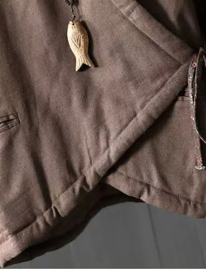 Retro Thiened Cotton Jaet Women's Warmth Outerwear New Chinese Sle V-Ne Long Sve Regular Fit Winter Coat