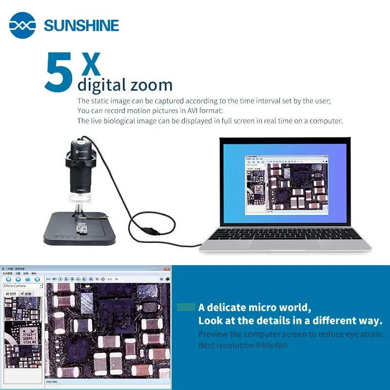 SUNSHINE DM-1000S Portable digital microscope HD Color CMOS Sensor 5x digital zoom 24-bit high speed DSP (driver free drive)