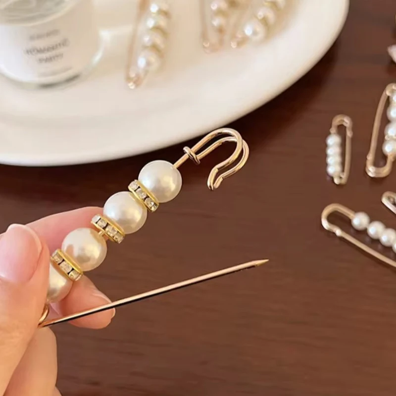 6/12PCS Random Size Decorative Safety Pin With Faux Pearls and Rhinestones Waist Cinch Tools Pant Size Reducer Elegant Style ZYF