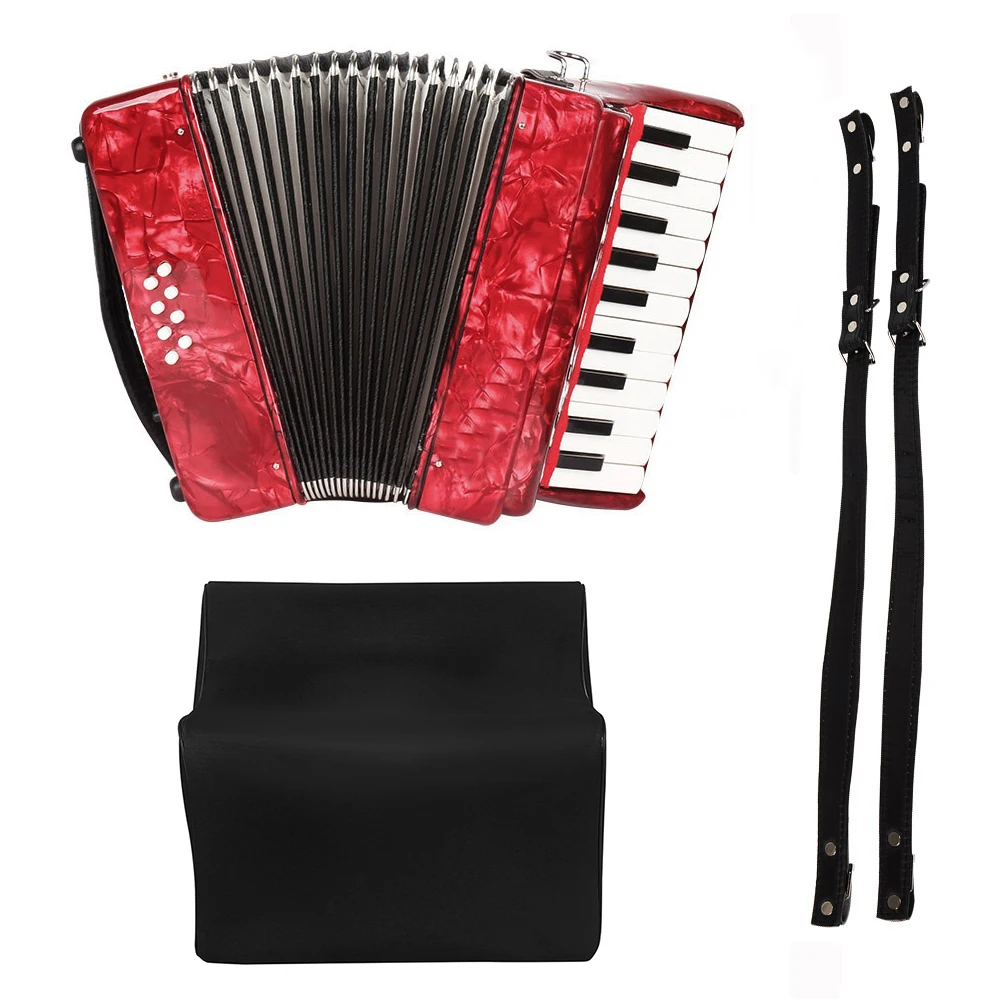 22-Key 8-Bass Piano Accordion – Red Pearl Water Ripple Finish Carved Sound Window Waterproof Bellows with Accordion Straps&Bag