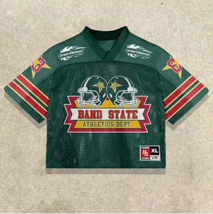 2026 Flame Star Print Mesh Cropped V‑Neck Sports Jersey, Men Black Blue Colorblock Number Graphic Short Sleeve Streetwear Top