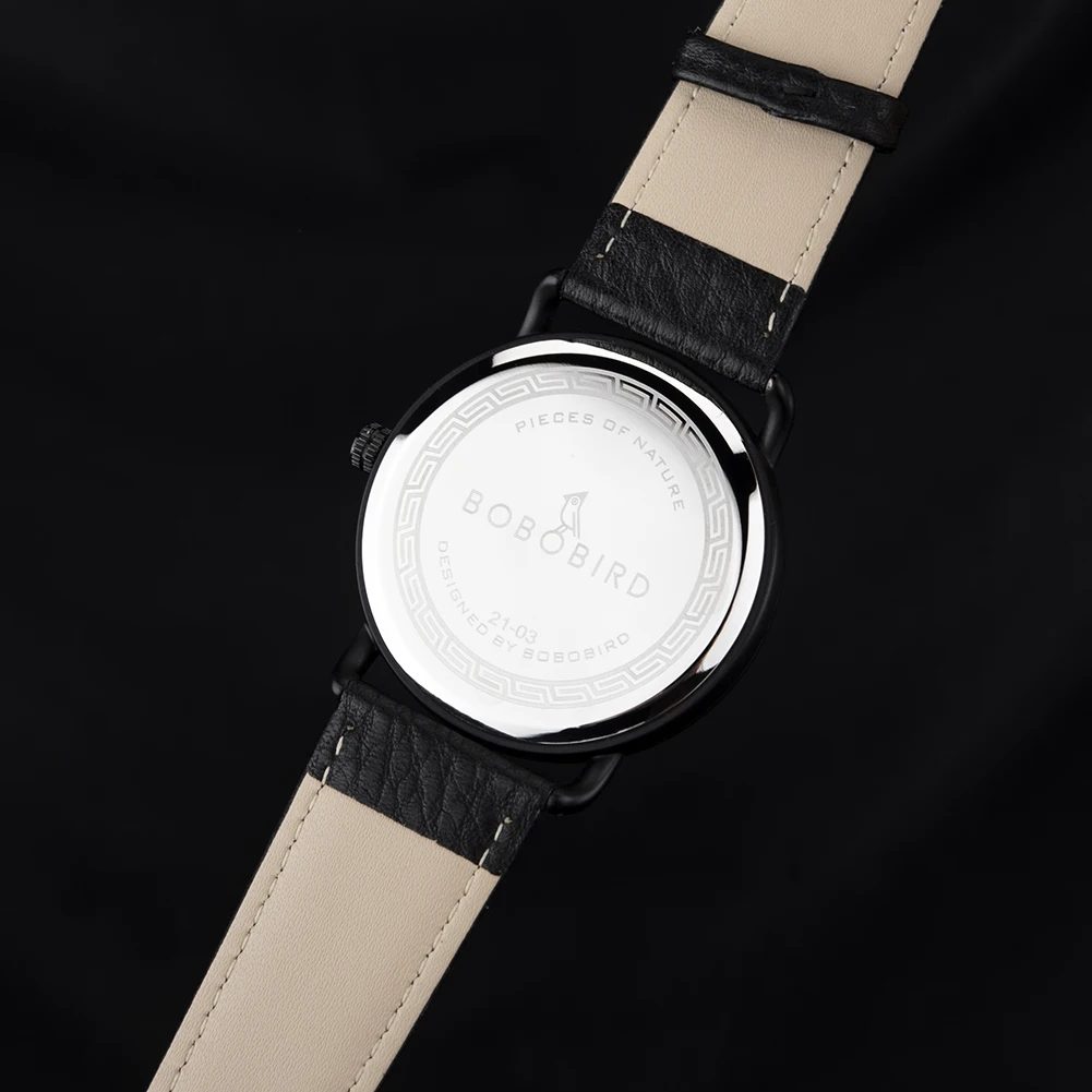 Bobo Vogel Lederen Band Horloge Japanse Quartz Uurwerk Heren Polshorloges Uurwerk Datum Display Hout Horloges Cadeau Voor Mannen Custom
