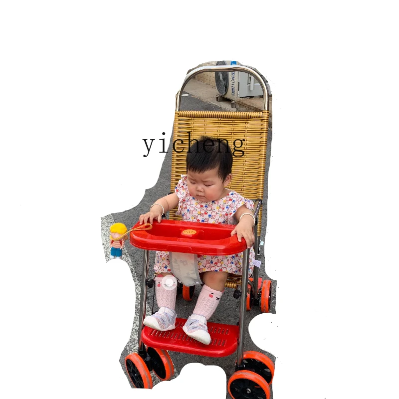 Tqh Lightweight Rattan Bamboo Allegro Stroller Imitation Rattan Baby Stroller Folding Bamboo Rattan Chair Children Trolley