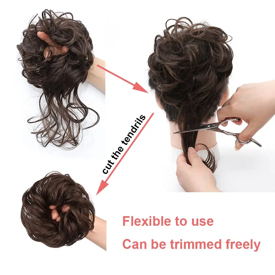 Moño despeinado sintético con elástico, extensión de cabello, rizado, scrunchie, para mujer 4