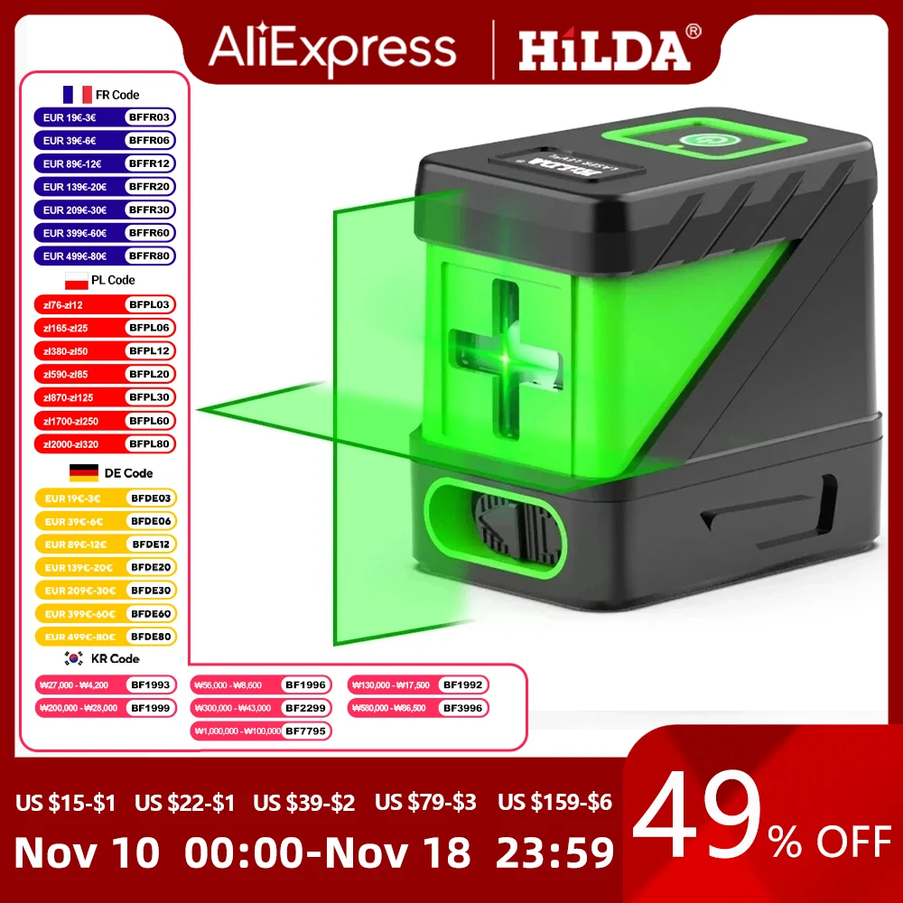 Laser Level 2 lines Self Levelling Green Beams Laser Horizontal & Vertical Cross-Line