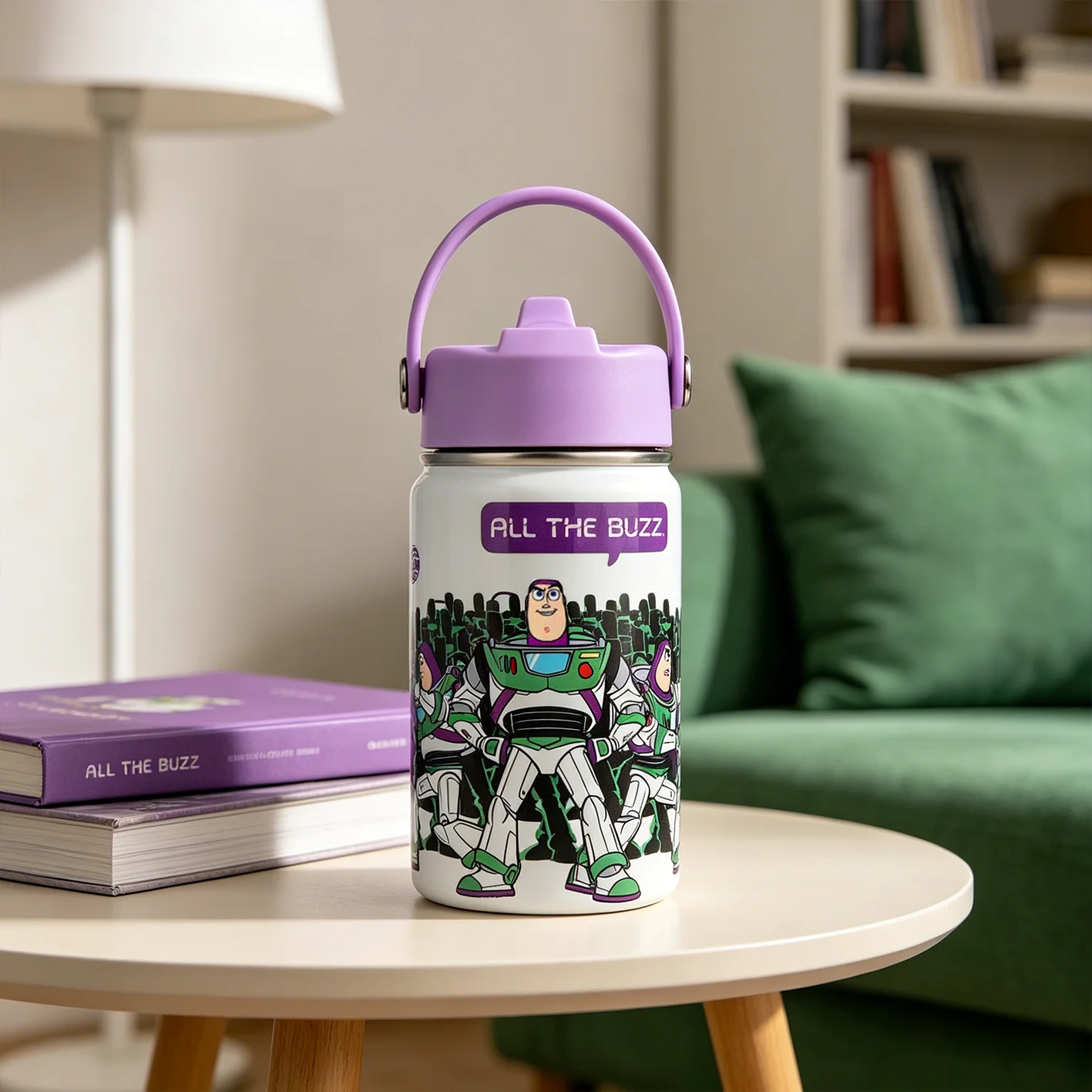 1pc 12oz Disney Toy Story Buzz Lightyear Stainless Steel Tumbler with Carry Handle Portable Cup for Camping Travel Daily Use