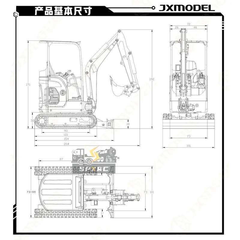 RC Excavator Hydraulic Metal Model JX-E20 1/14 RTR Hydraulic Mini Mechanical Model Radio Controlled Crawler Car Model Toy Gift