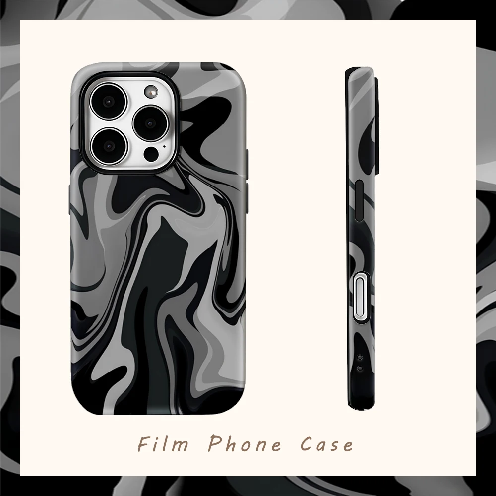 Schwarz-Weißes Wirbel-Design Handyhülle für iPhone 17/16/15/14/13/12/11/18 Pro Max Plus - Doppelschichtige Rückseiten-Schutzhülle