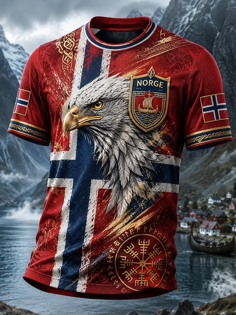 2027 Summer New Design Danish Men's Vintage Viking Style 3D Printed Sports Breathable Quick-Drying T-Shirt Family Style Shirt