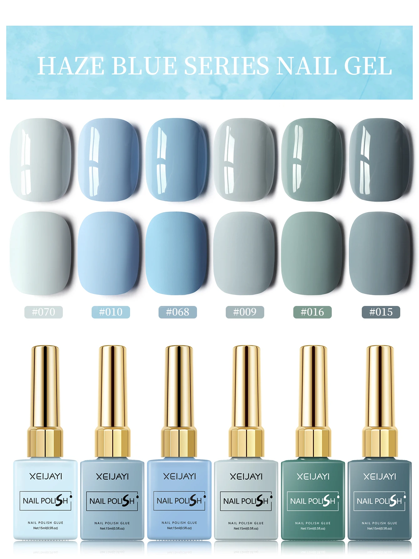 

XEIJAYI 6pcs 15ml Gel Nail Polish Set Blue Semi Permanent UV Gel Polish Kits All For Manicure Kit Soak Off UV LED Vernis