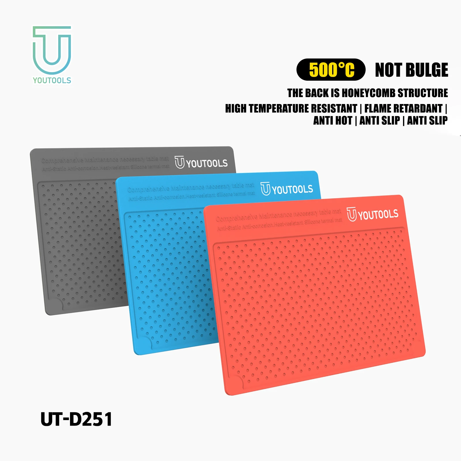 YOUTOOLS Silicone Soldering Non-slip Mat ESD Antistatic Heat Insulation Electronics Phone Repair Working Platform Pad UT-D251