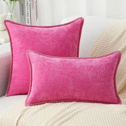 Pink Cute Soft Pillow Cover with Stitched Edge Chenille Velvet Cushion Cover 30/45/50 CM for Living Room Bedroom Sofa Home Decor