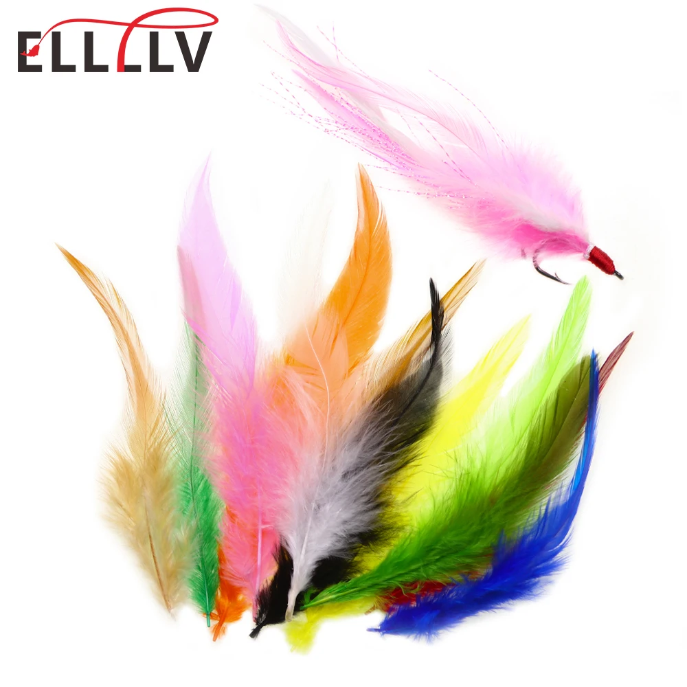 Ellllv 50pcs 4″- 6″ Saddle Hackle Feather Natural Color Dyed Cock Feathers Lure Jig Hooks Knoting / Big Streamer Tying Material