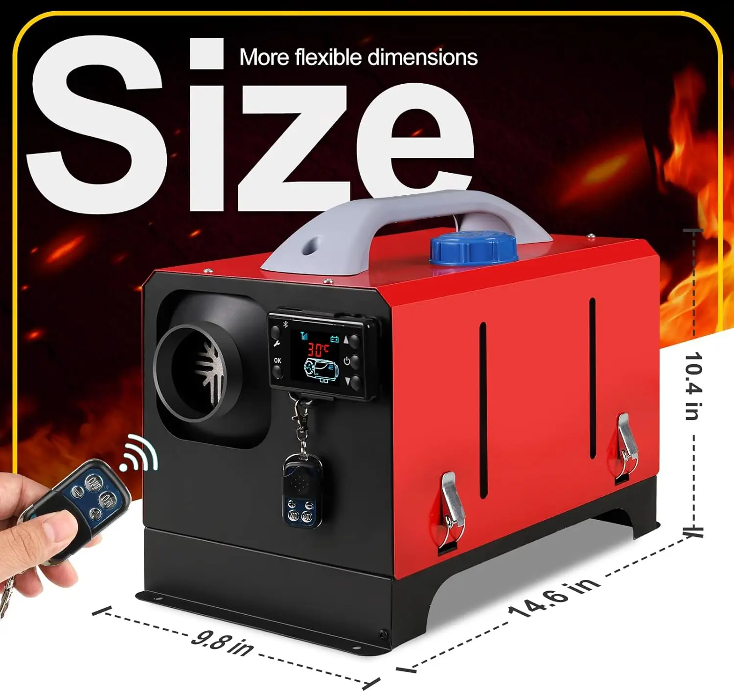 سخان ركن السيارة 8 كيلو وات 12 فولت/24 فولت مع التحكم في التطبيق، شاشة LCD، بدء/إيقاف تلقائي لقارب فان التخييم RV (أفقي أحمر)