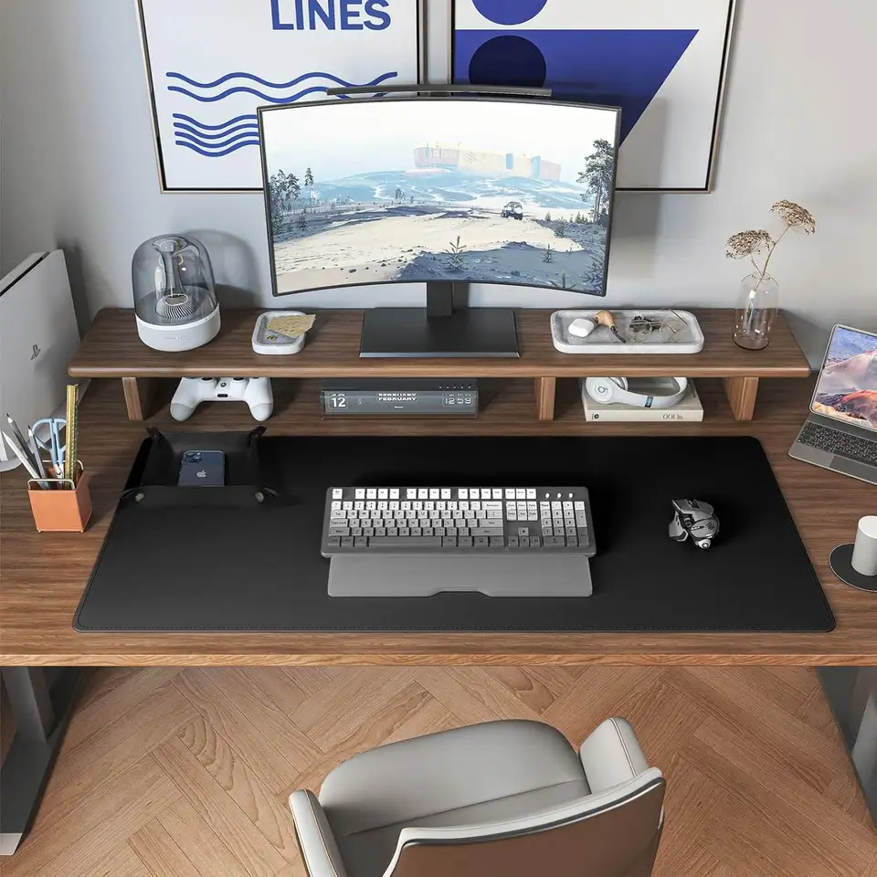 Dual Sided Desk Mat,Leather Desk Pad,Black Cork Desk Mat Protector,Large Mouse Pad,Desk Writing Pad for Office and Home - 5