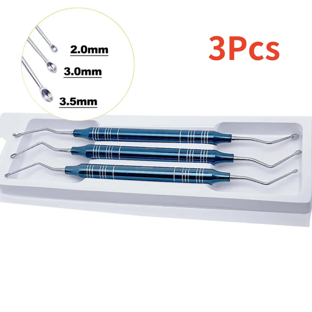 

3Pcs/set Stainless Steel Dental Implant Powder Spoon Graft Scoop Dental Bone Curettes Spoon Periodontal Cleaning Bone Fragment