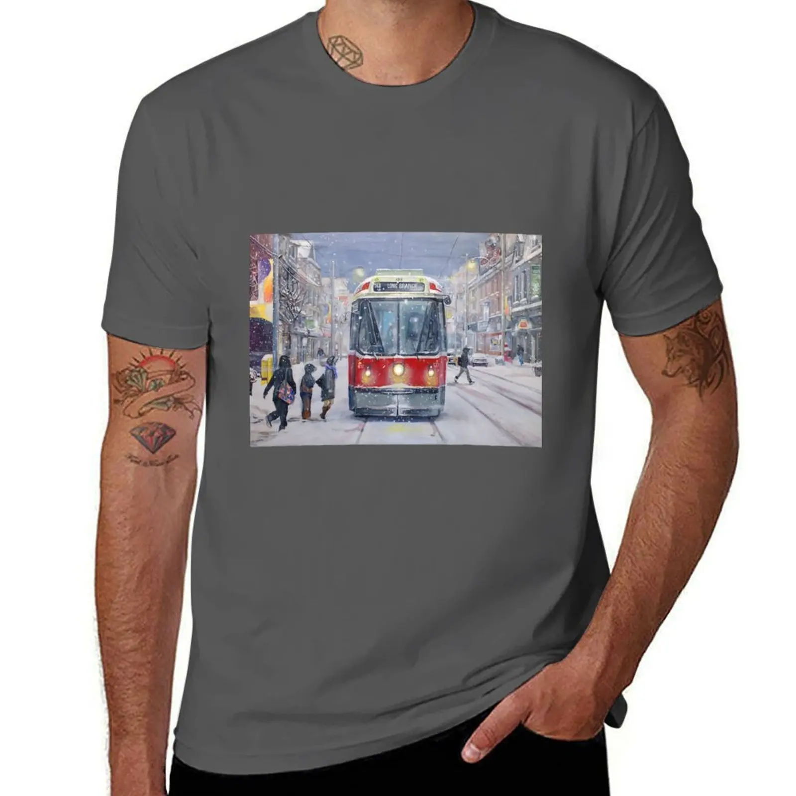 Queen West bound Streetcar, first snowfall T-Shirt Breathable Workout Short Sleeve Top