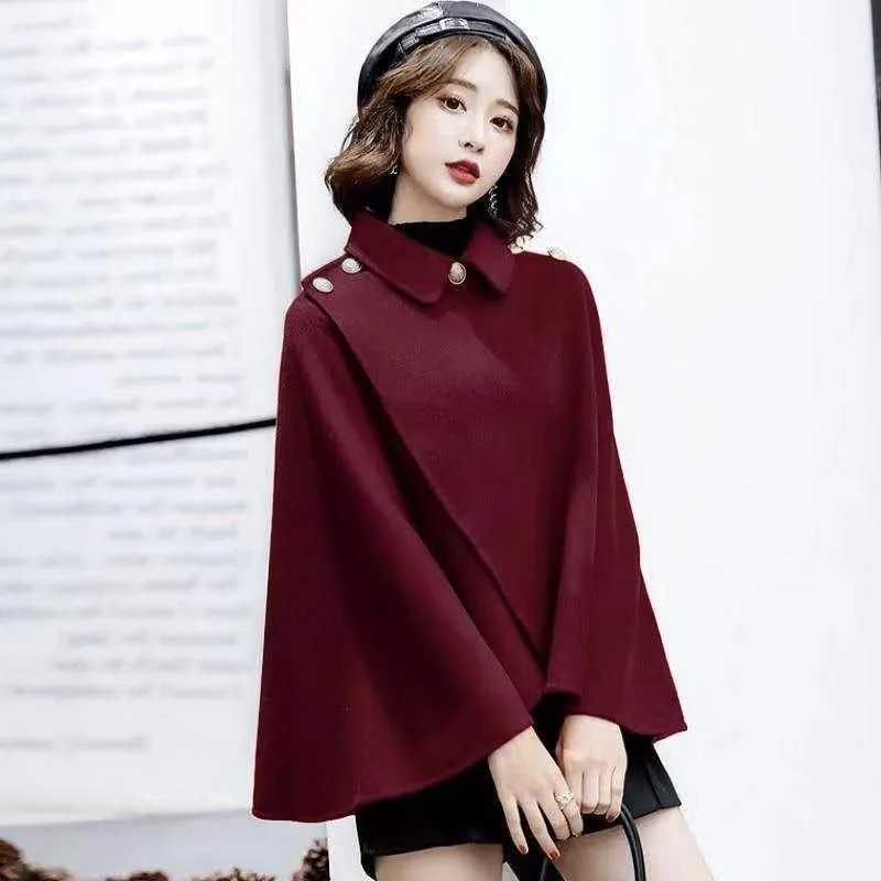 เสื้อโค้ทขนสัตว์ Longfengni สำหรับผู้หญิง สไตล์ผ้าคลุมไหล่ ฤดูใบไม้ร่วง ฤดูหนาว รุ่นใหม่ เสื้อคลุมขนสัตว์สั้นเล็ก ดีไซน์เรียบหรู สบายๆ ใช้งานได้หลากหลาย