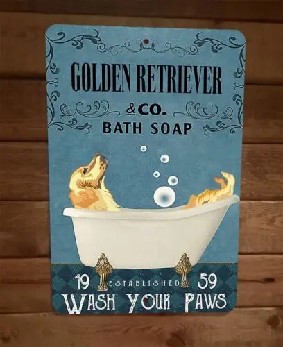 Golden Retriever Bath Soap Dog 8x12 Metal Wall Sign Animal Poster #3