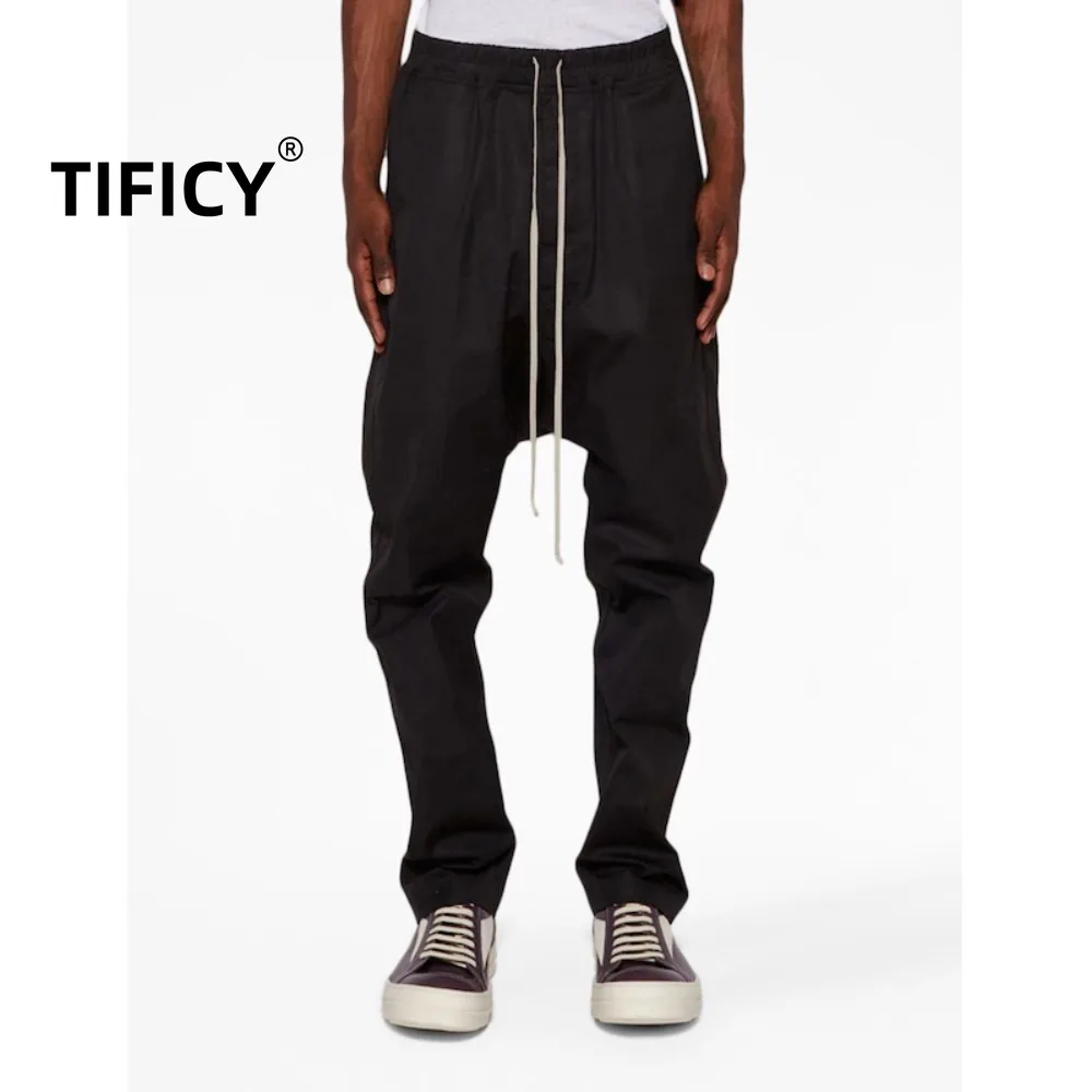 

High Street RO Style Cotton Pants Harun Hard Cotton Pants Men's Hanging Crotch Straight Leg Pants Non Elastic Fashion Dark Style