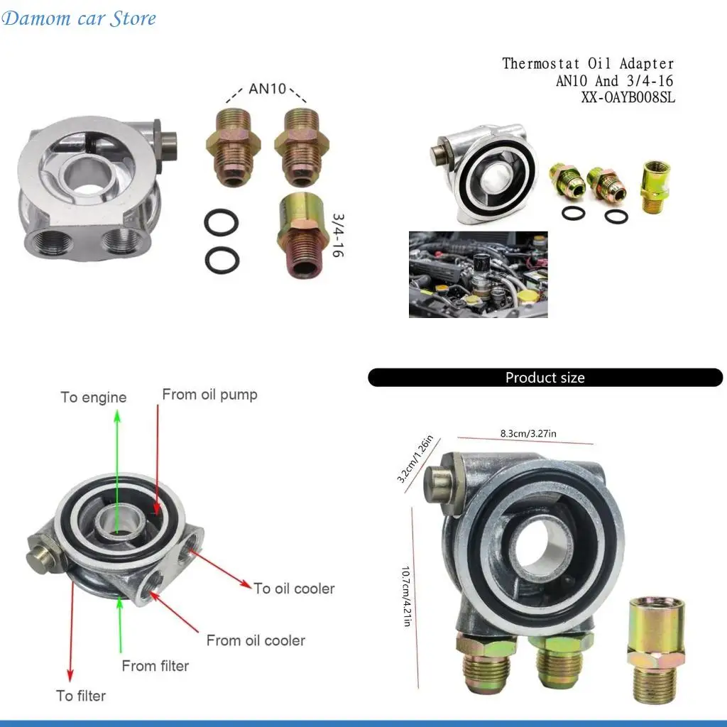 A2UC Car Professional Oil Coolers Mount With M20x1.5 Inlet AN10 Outlet 74°C Close 78°C Full Shut For Enhancing Engine Cooling