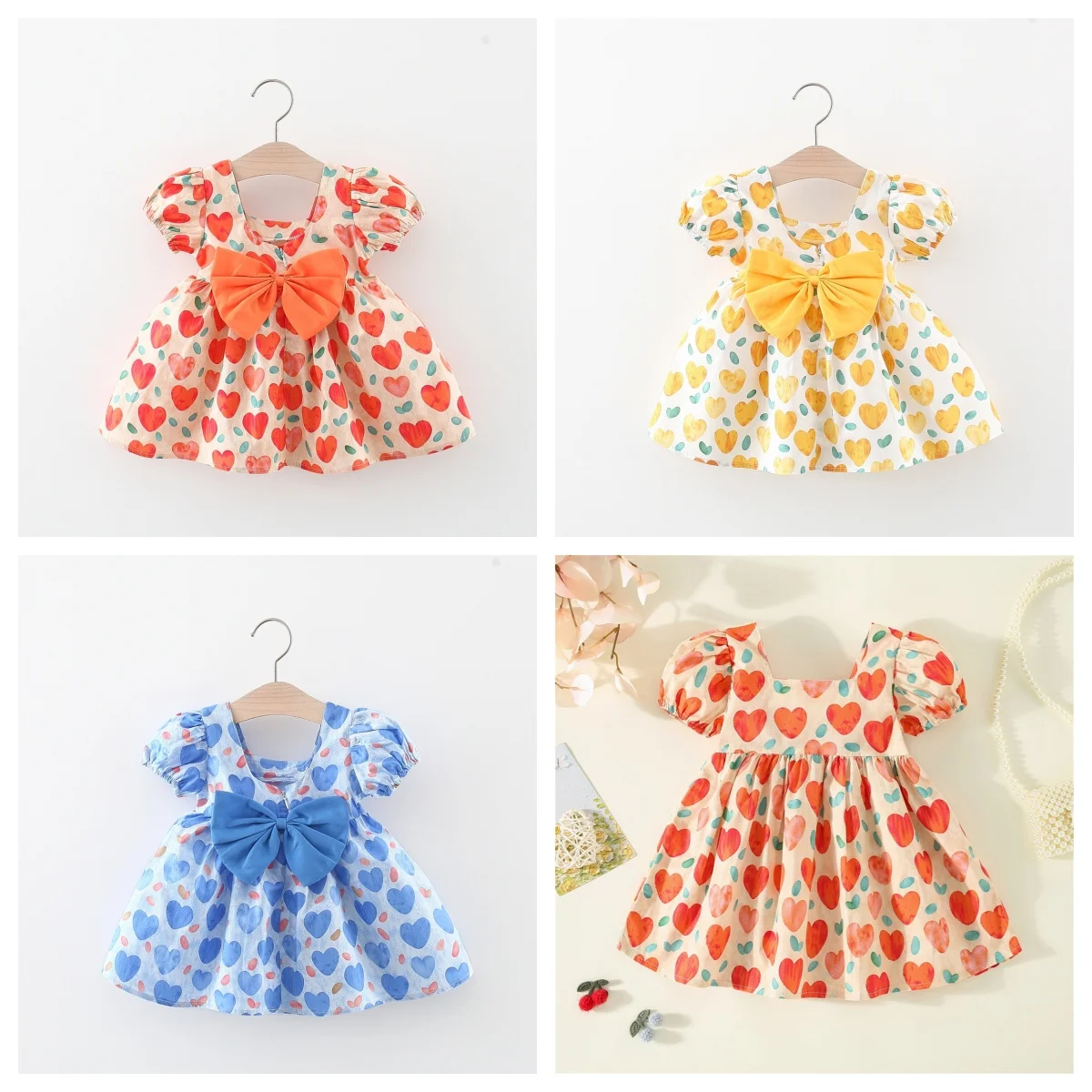 Baby Dress Girl Bow Loose Cotton Daily Knee Length Dress Preschool Love Short Sleeve Summer Clothing