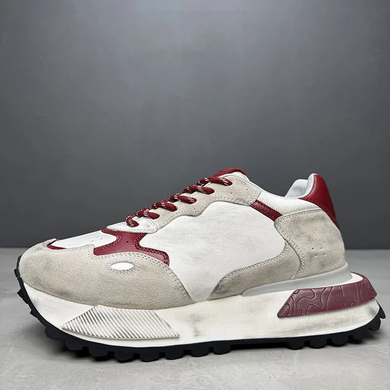 European Retro Thick Soled Height Increasing Shoes for Men's Casual Sneakers Ins Trendy High-end Structure Splicing Sports Shoes