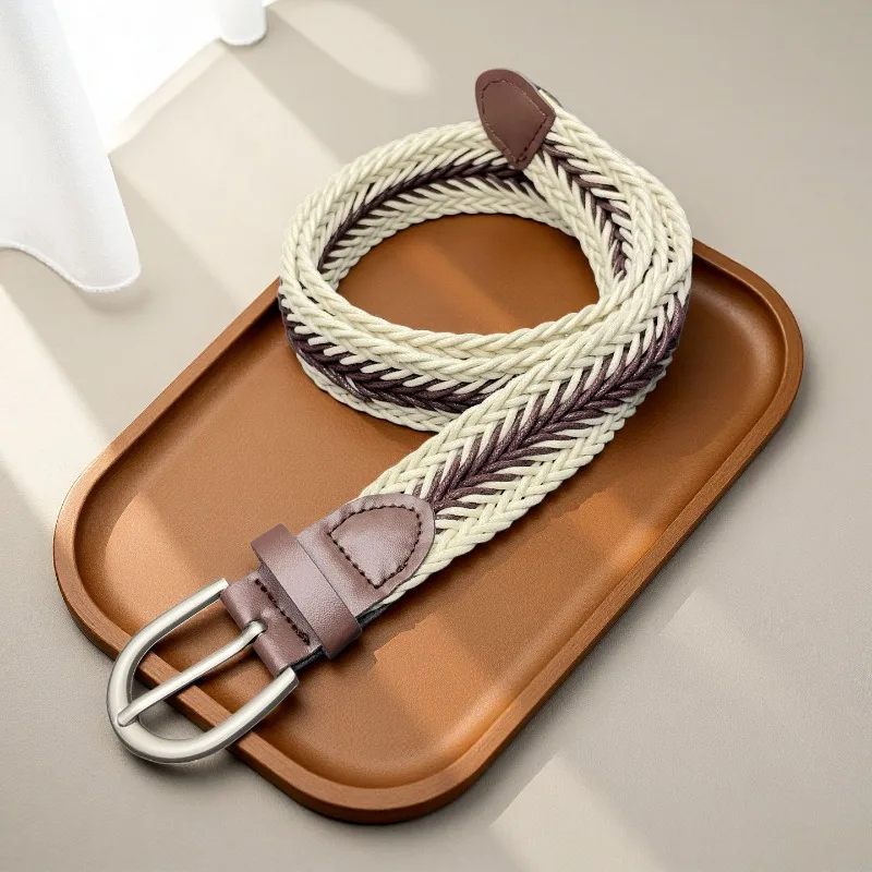 Korean-Style Retro Versatile Two-Tone Waxed Cord Braided Belt  Trendy Versatile Dress & Jeans Casual Decorative Women's Belt