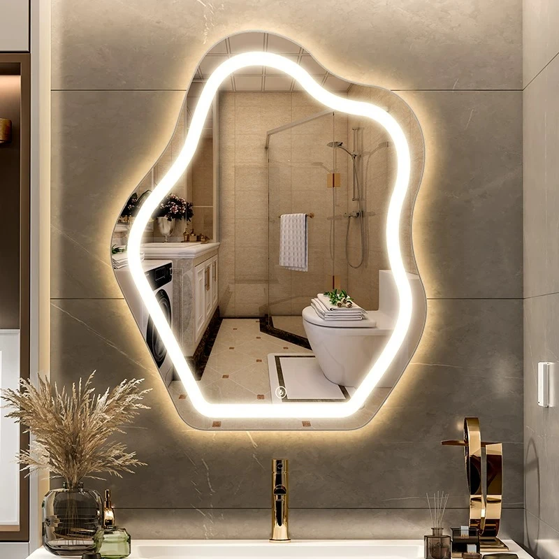 

Led Wall Shower Bathroom Mirror Accessories Small Rechargable Irregular Bathroom Mirror Smart Modern Vanity Home Furniture