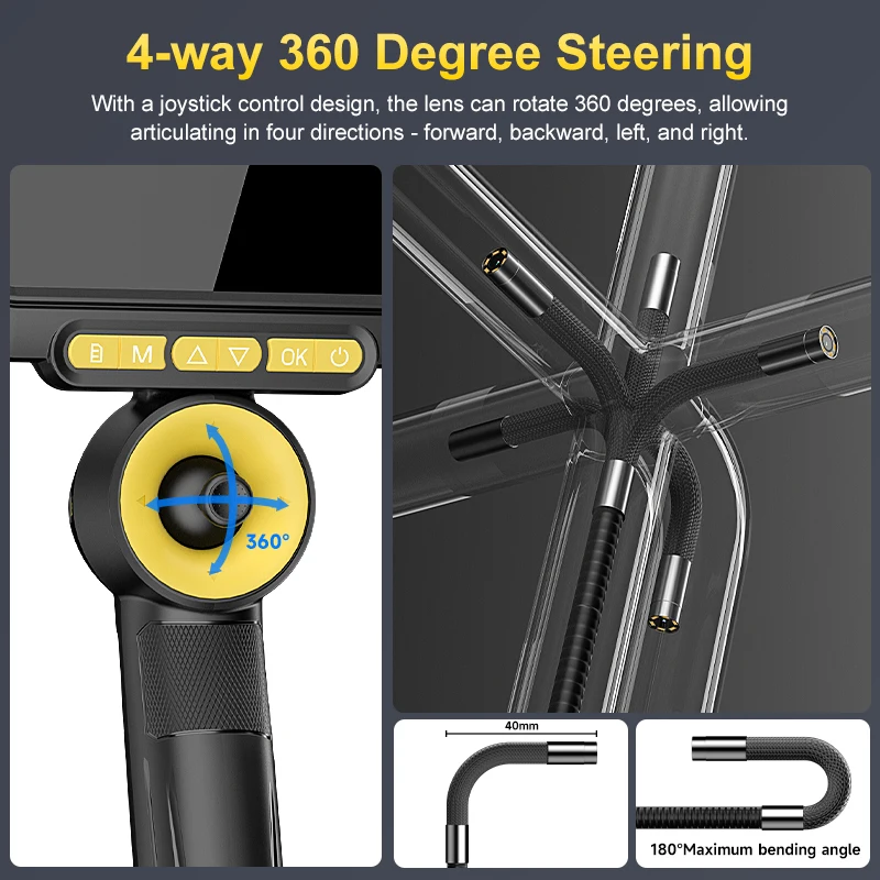 5 ''IPS شاشة 4-way توضيح المنظار 6.2 مللي متر 1080P HD كاميرا توجيه Borescope تصميم قابل للفصل لأنابيب التفتيش #2