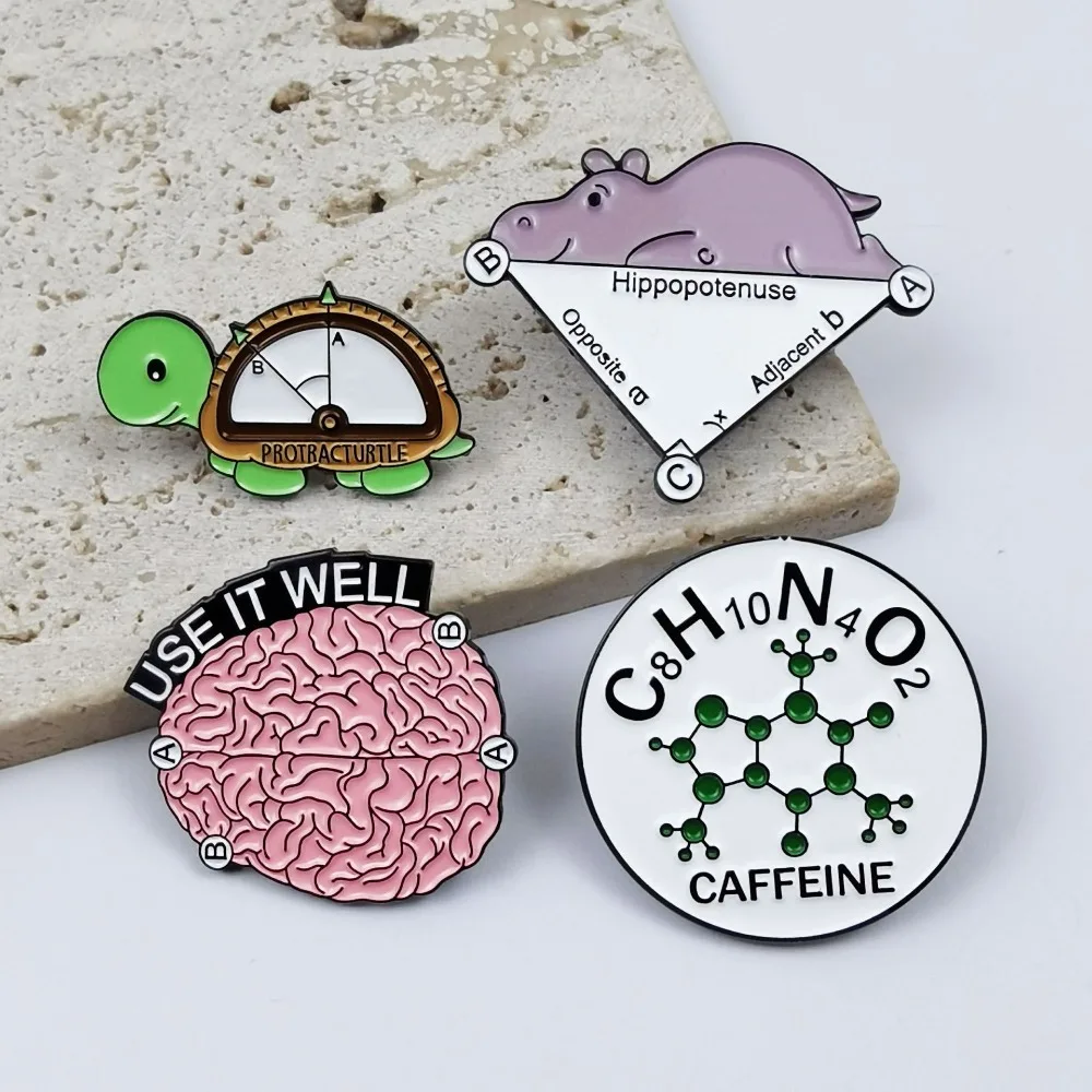 Science Math Theme Enamel Pins Caffeine Brain Lapel Pin Badge Fun Geek Student Brooch for Backpack Clothes School Decor Gift