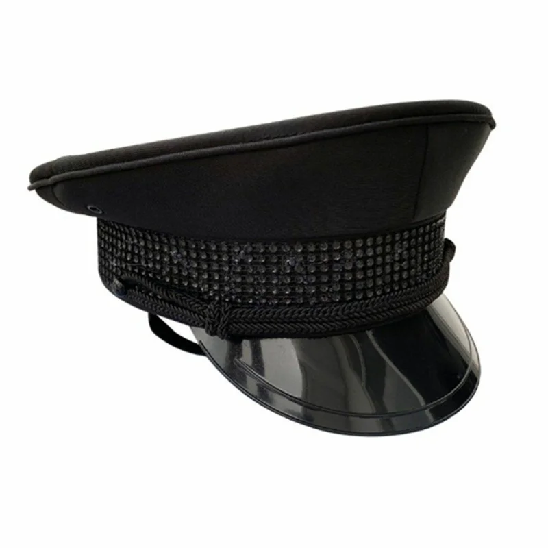 Women Men Black Military Hat Police Sergeant Sailor Cap Prom Performance Bar Cosplay Show Captain Hat Party Cos Accessories