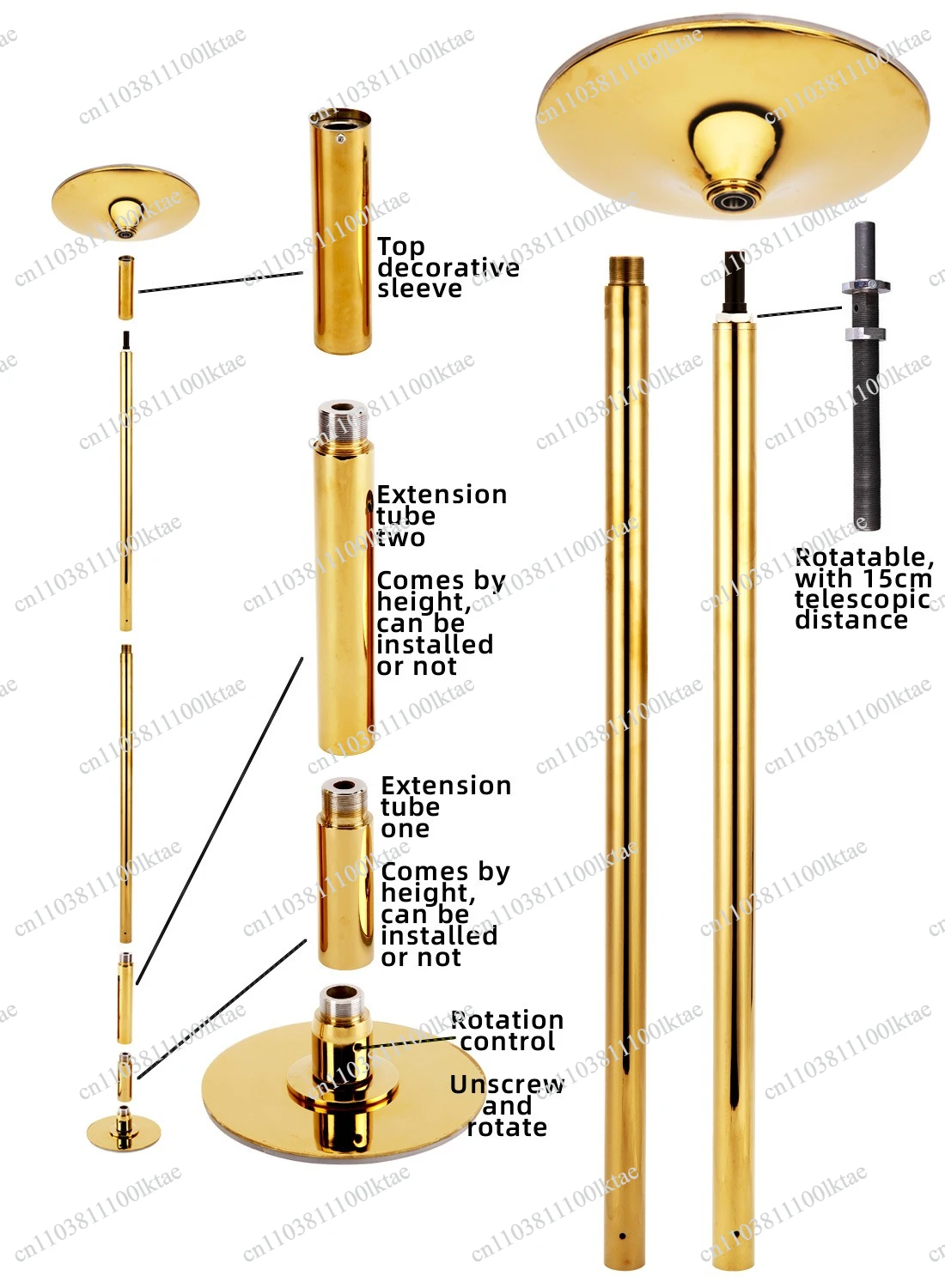 45Mm Detachable Pole  Home 360 Rotary  Training Bar Portable Fitness Dance Sports