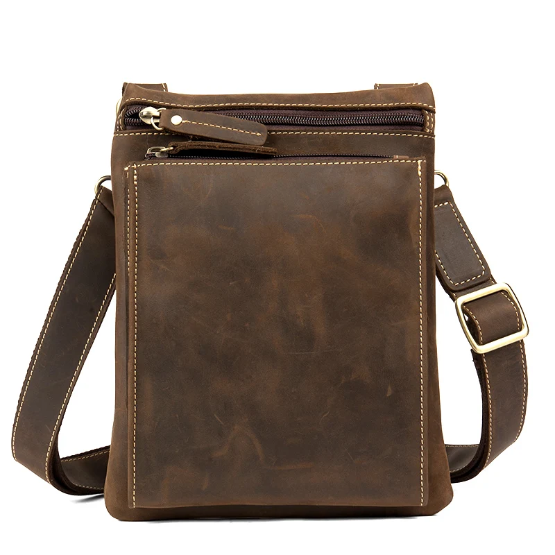 Imagem -05 - Bolsa de Ombro Retrô Artesanal para Homens Pele de Cavalo Louco Bolsa Crossbody Simples Bolsa para Celular