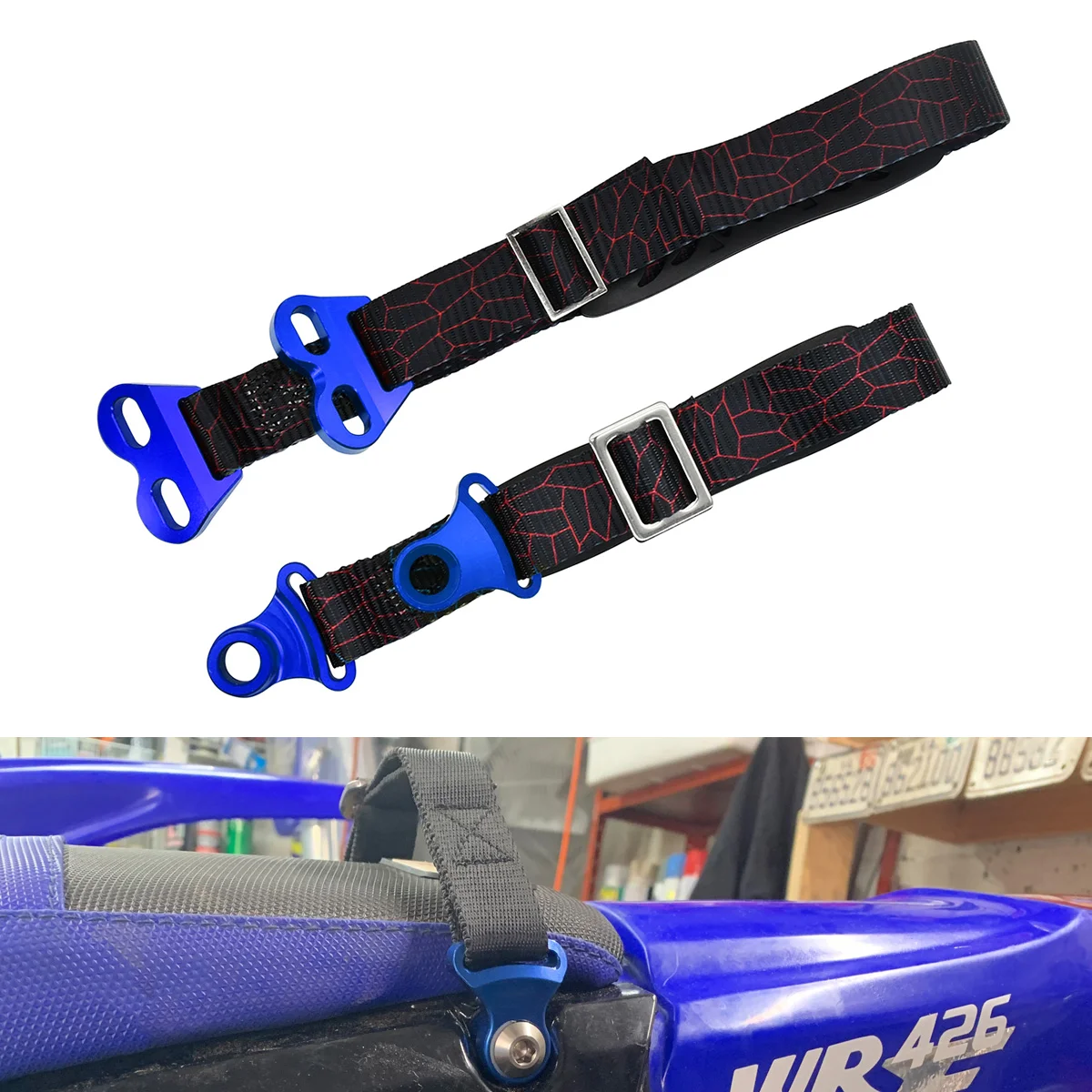 

For HONDA YAMAHA KAWASAKI CR CRF XR YZ WR WRF KXF KLX 85 125 150 250 450 R RX F New CNC Front Rear Rescue Strap Sling Pull Belt