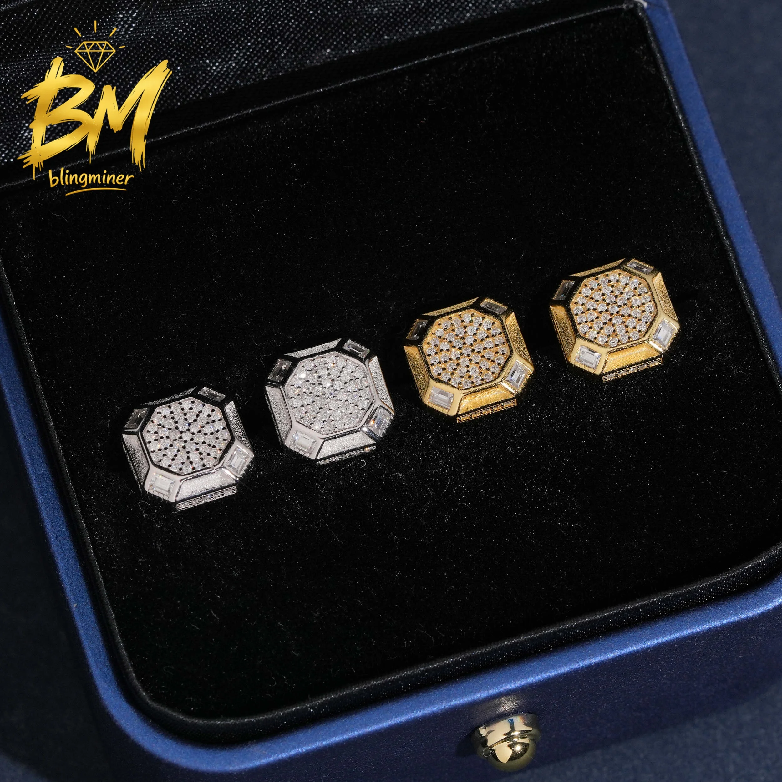 Blingminer 10mm Square VVS Moissanite Earrings For Men Women S925 Silver Ear Studs Jewelry Pass Diamonds Tester GRA Free Shippin