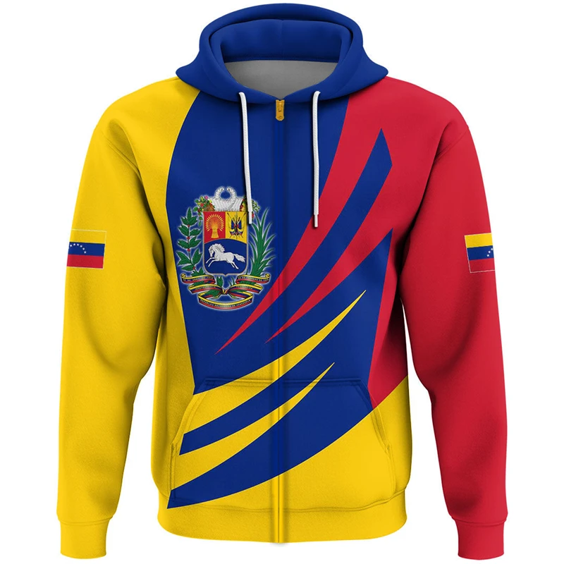 Venezuela Flag Map Graphic Sweatshirts VEN National Emblem Zip Up Hoodie For Men Clothes Casual Male Hoody Sport Boy Pullovers