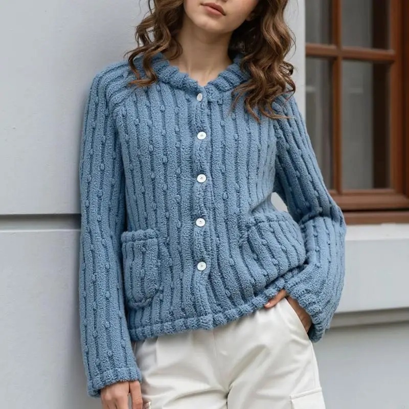 

Y3NE Женский цельный топ с шариком в вертикальную полоску, простой и удобный небольшой кардиган с воротником-стойкой, домашняя