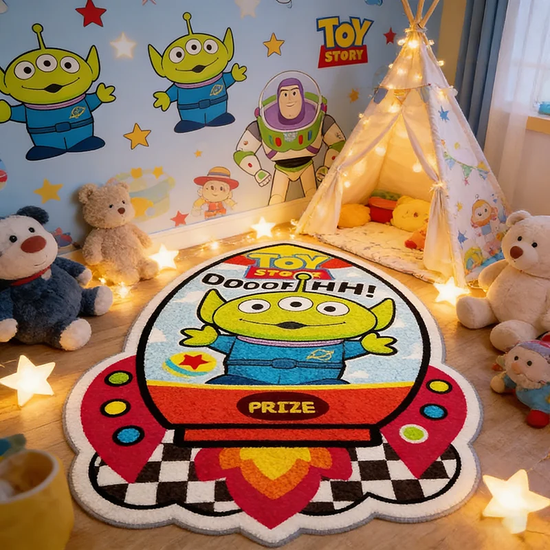 Tapis en peluche Disney Toy Story, dessin animé Buzz Lightyear Alien, tapis de sol doux irrégulier, pour chambre à coucher, salle de bain, paillasson, décoration de la maison