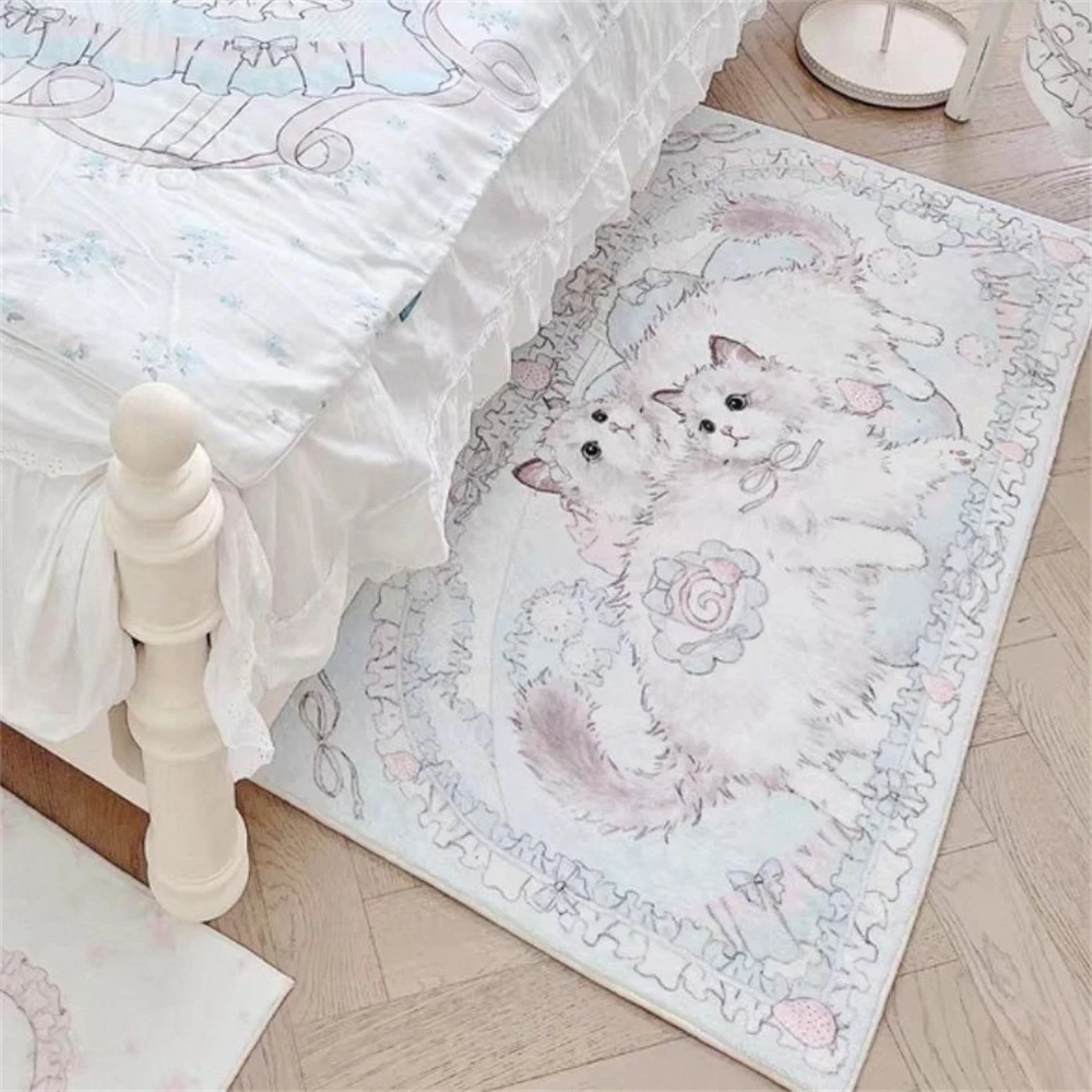 Cute Cartoon Bedside Carpet Bedroom Machine Washable Floor Mat Coffee Table Pink Mat Puppet Cat Girl Heart Cashmere Carpet