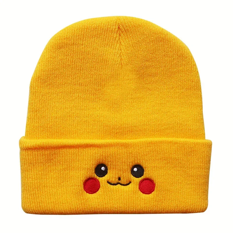 Gorros de punto de Anime Pokemon Pikachu para hombres y mujeres, gorra de calidad de Color sólido, sombreros cálidos casuales lindos, gorras Unisex