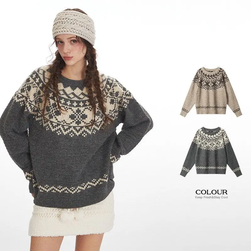 

HeyHenry Fierland Vintage ex Soft Overhead Sweater Autumn Couple round Ne Sweater Loose Fit Women's Men's Knitwear