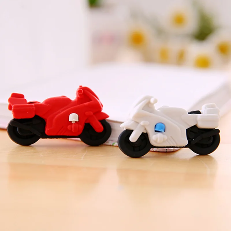 3 stuks/partij creatieve cartoon motorfiets vorm gum leuke student briefpapier kerstprijs beloning kawaii gum groothandel