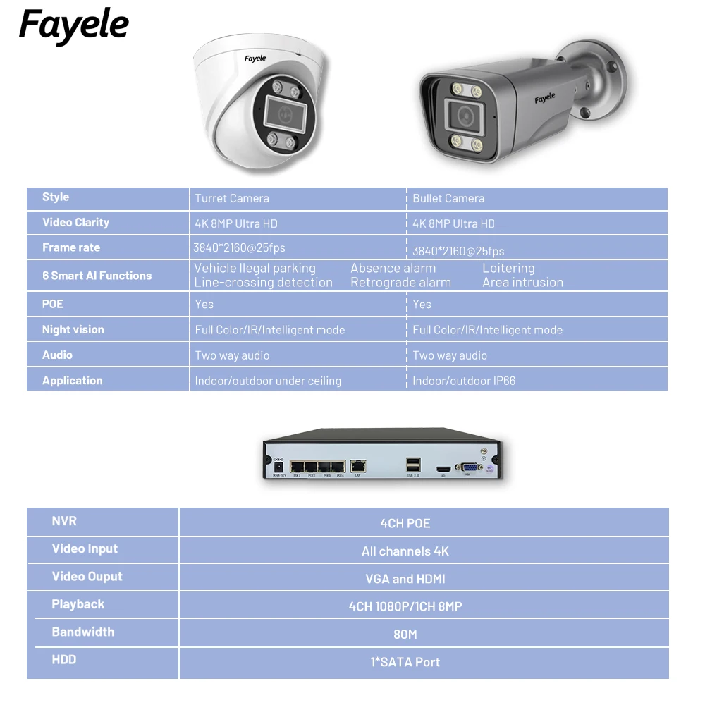 CCTV 8MP Home Security POE Camera System 4CH 4K NVR Bullet Outdoor IP Camera Kit 2way Audio Color Video Surveillance Set SeeEasy