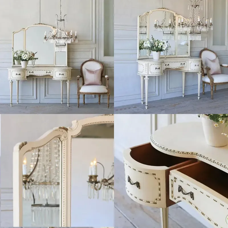 Ivory White Solid Wood Dresser with Carved Details European Retro Style American Light Luxury Bedroom Storage Cabinet