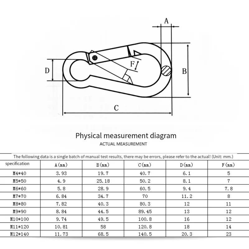 316 Stainless Steel Multifunctional Spring Snap M5 M6 M7 M8 M9 M10 M11 M12 Snap Hook with Eyelet Spring Buckle Key Ring 1PCS