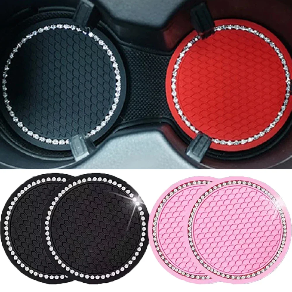 Car Water Cup Pad Holders Non-slip Diamond Rhinestone Silicone Mat Bottle Holder Coaster Auto Interior Decoration Accessories