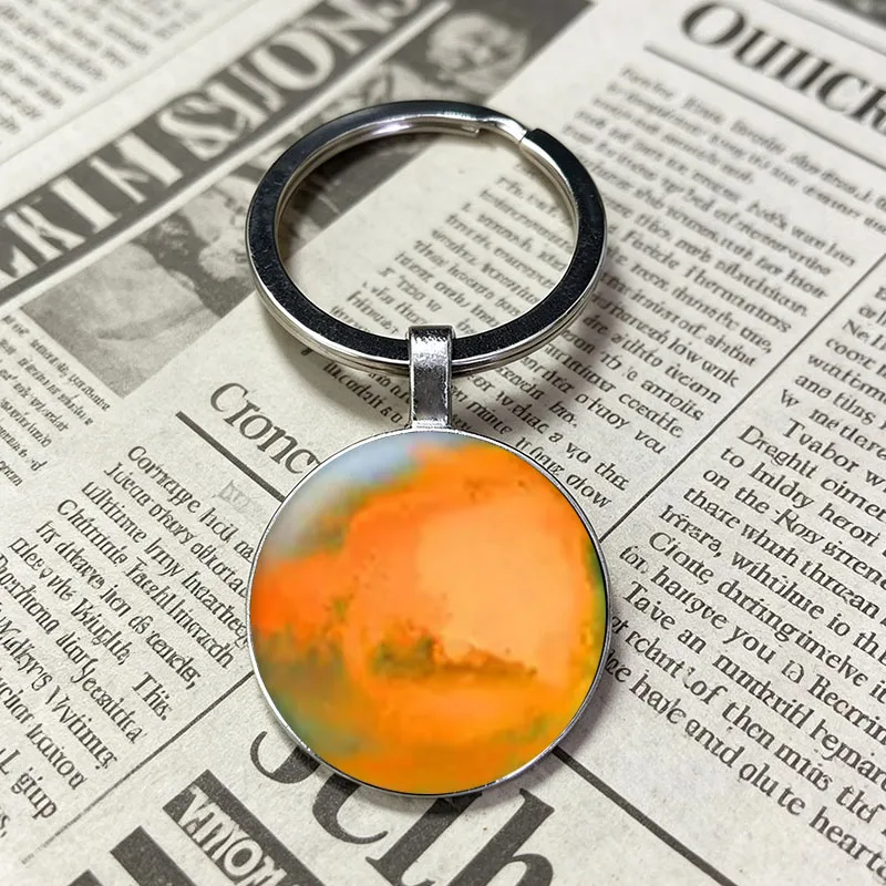 Rust Orange Mars Planet Desert Terrain Round Key Chain Key Holder Red Planet Solar System Pattern Bag Popular Pendant