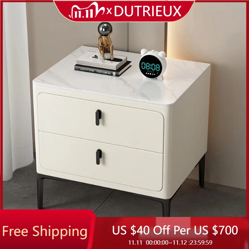 

White Simple Night Table European Aesthetic Modern Elegant Interior Nightstand Luxury Drawer Mesa De Cabeceira Trendy Furniture